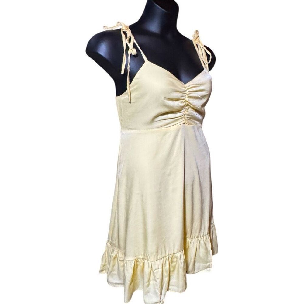 Mittoshop Yellow Ruched Spaghetti Strap Mini Dress | Smocked Back | NWT - Picture 9 of 14